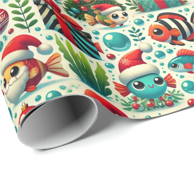 Festive Fish Christmas Wrapping Paper Presentpapper (Rullad Hörn)