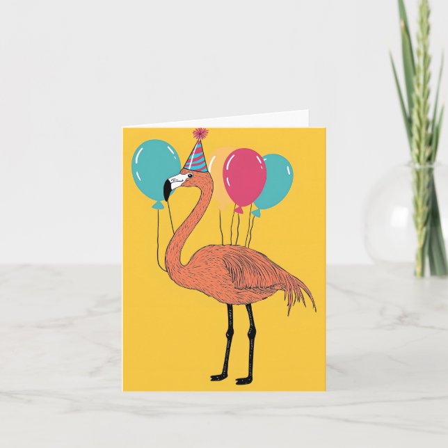 Festive Flamingo Birthday Card Kort (Framsida)