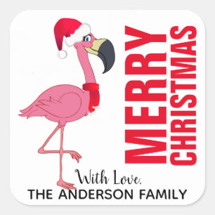 Festive Flamingo-juletikett Fyrkantigt Klistermärke
