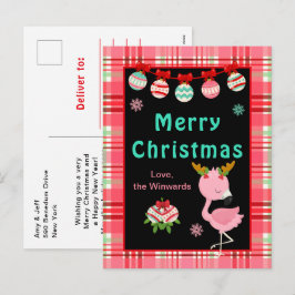 Festive Flamingo Merry Christmas Helg Vykort