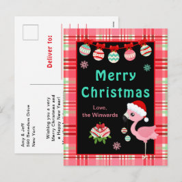 Festive Flamingo Merry Christmas Helg Vykort