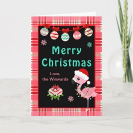 Festive Flamingo Merry Christmas Helgkort