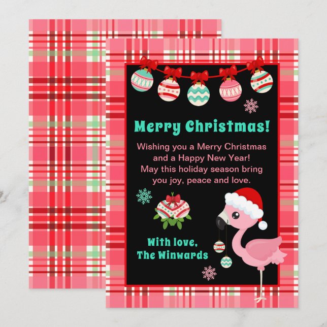 Festive Flamingo Merry Christmas Julkort (Fram/baksida)