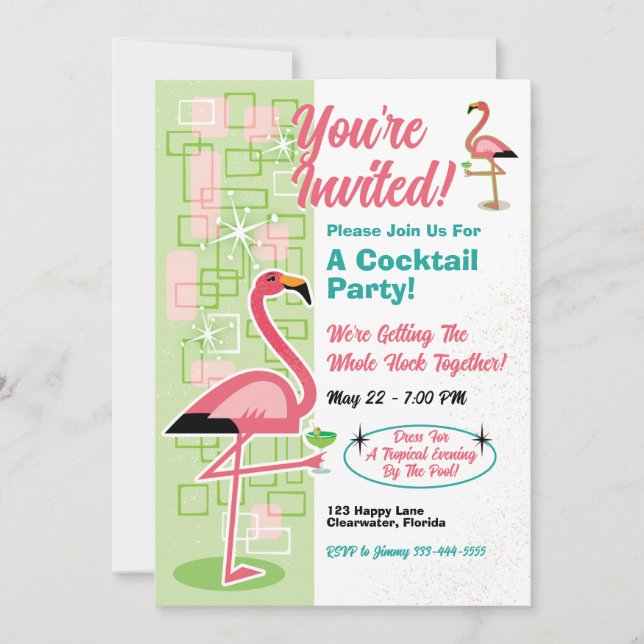 Festive Flamingo Party-inbjudningar Inbjudningar (Framsida)