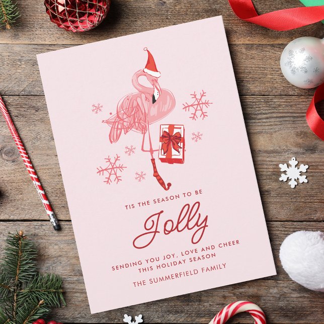 Festive Flamingo Tropical Kusten Funny jul Julkort (Festive Flamingo Tropical Coast Funny Christmas Holiday Card)