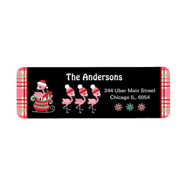 Festive Flamingos and Pink Plaid Returadress Etikett (Framsidan)