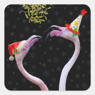 Festive Flamingos Sticker Fyrkantigt Klistermärke