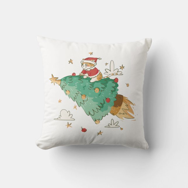 Festive Flies Julgran Santa Cat Kudde (Framsida)