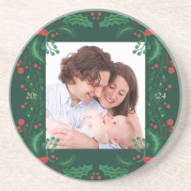 Festive Floral Frame Sandstone Coaster 