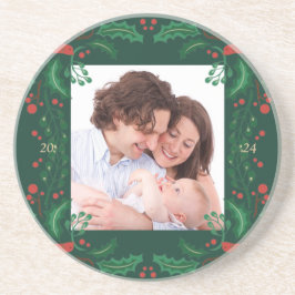 Festive Floral Frame Sandstone Coaster  Underlägg