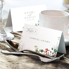 Festive Floral Winter Wedding Foldable Place Card Bordsnummer