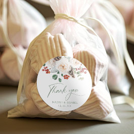 Festive Floral Winter Wedding thank you favors Runt Klistermärke