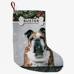 Festive Foliage Anpassningsbar Hund Photo & Namn Liten Julstrumpa
