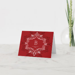 Festive Foliage Deco Monogram Helgdag Note Card Helgkort