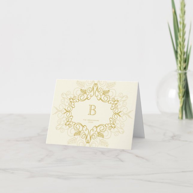 Festive Foliage Deco Monogram Helgdag Note Card Helgkort (Framsida)