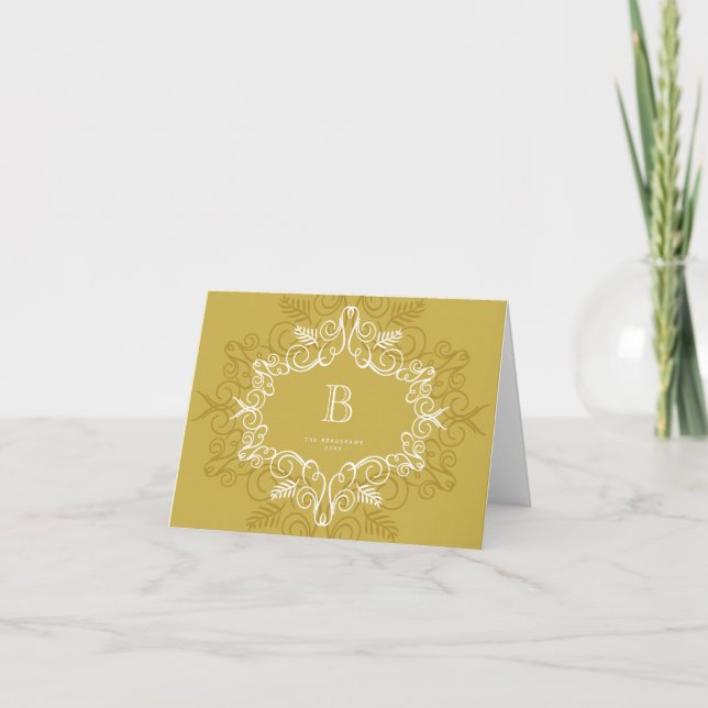Festive Foliage Deco Monogram Helgdag Note Card Helgkort (Framsida)
