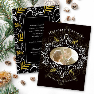 Festive Foliage Elegant Vintage Deco Ram Photo Julkort
