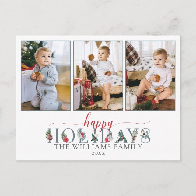 Festive Foliage Glad helg Blommigt 3-Photo Vykort (Framsida)