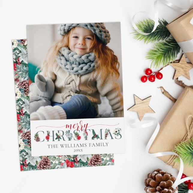 Festive Foliage God jul Blommigt Hälsning Kort (Skapare uppladdad)