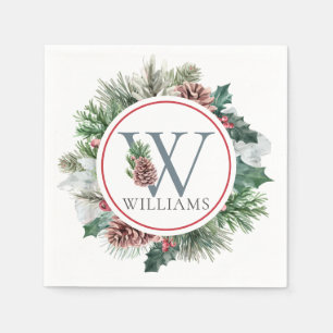 Festive Foliage Helgdag Monogram Inledning Middag Pappersservett