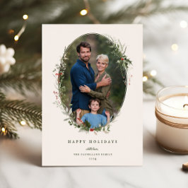 Festive Foliage Ram Flat Helgdag Photo Card Julkort