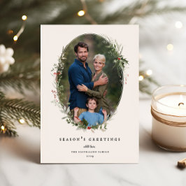 Festive Foliage Ram Flat Helgdag Photo Card Julkort