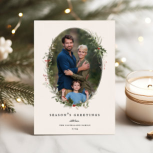 Festive Foliage Ram Flat Helgdag Photo Card Julkort