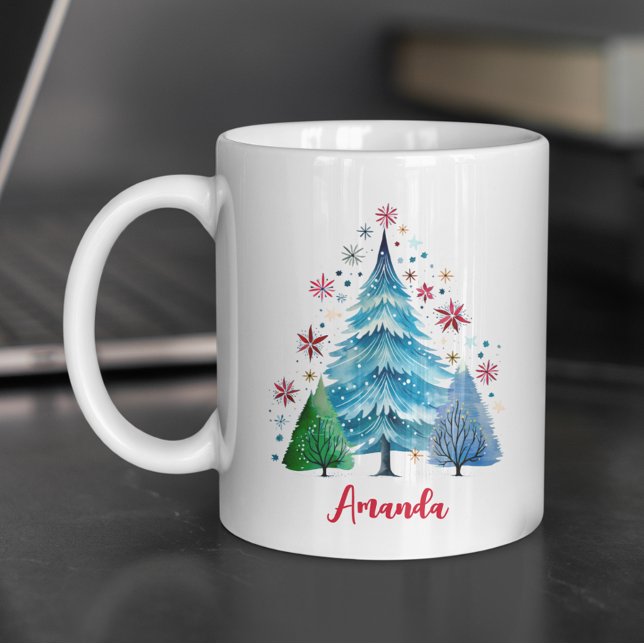 Festive folklor art Julgranar monogram Kaffemugg (Skapare uppladdad)