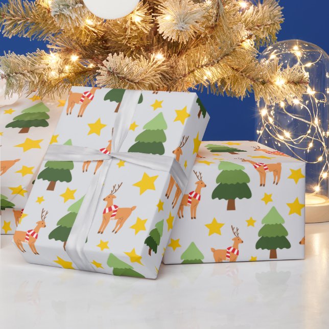 Festive Forest Reindeers Julgran och Stars Presentpapper (Helgdagar)