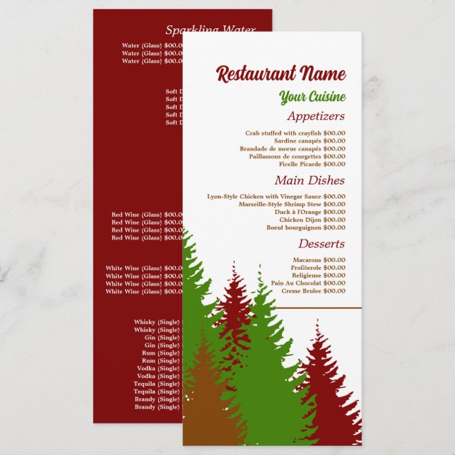 Festive Forest, Restaurang Slimline Meny (Fram/baksida)