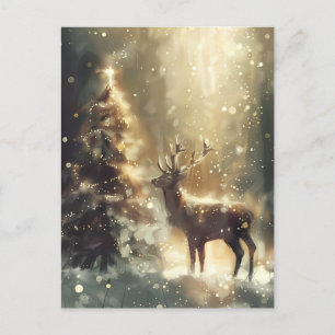 Festive Forest Scene med Hjort jul Hälsning Vykort