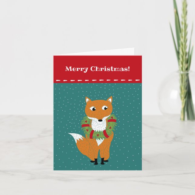 Festive Fox i en Personlig med julkrans Helgkort (Framsida)