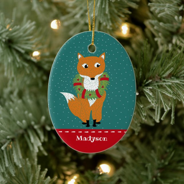 Festive Fox under julafton Personlig Julgransprydnad Keramik (Träd)