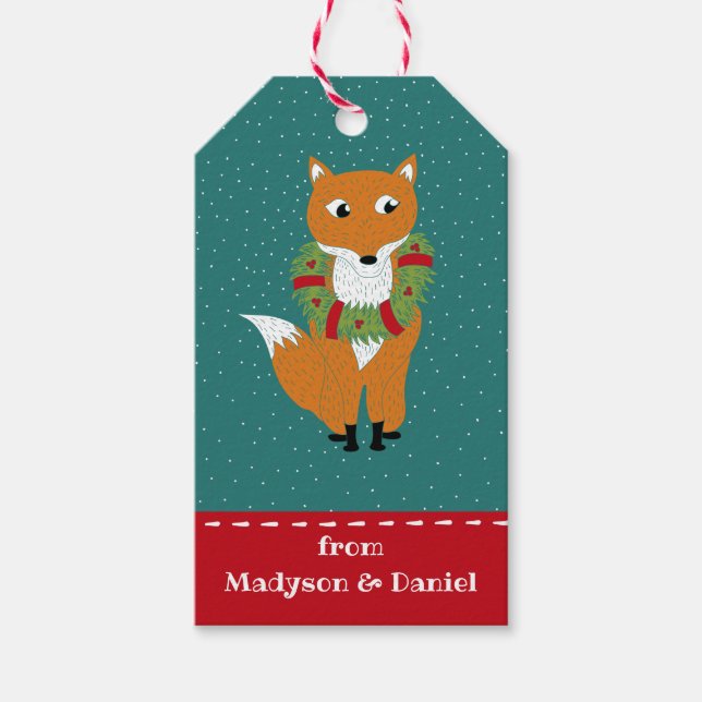 Festive Fox under julafton Personlig Presentetikett (Framsidan)