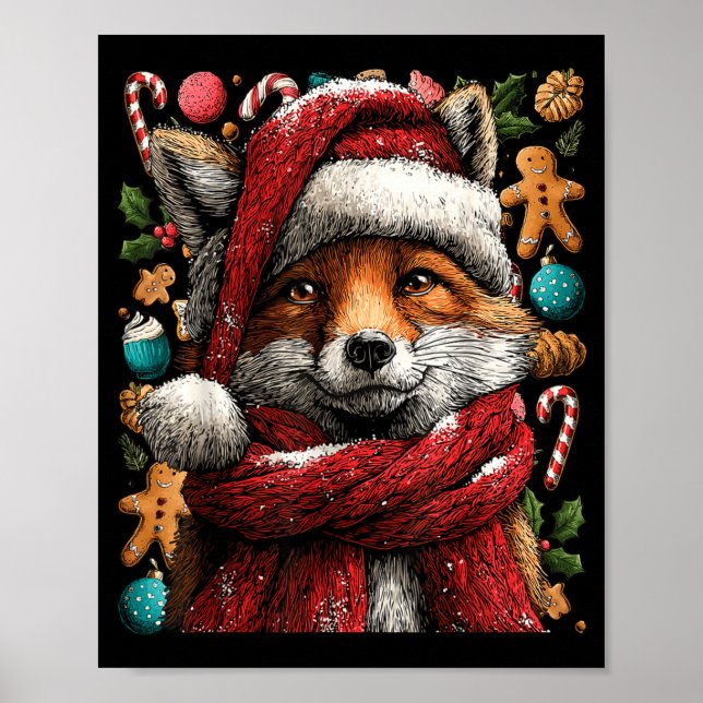 Festive Fox With Snow Santa Hat Winter Christmas A Poster (Framsidan)