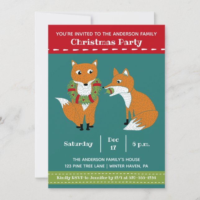 Festive Foxes Cute-julen Party Inbjudningar (Framsida)