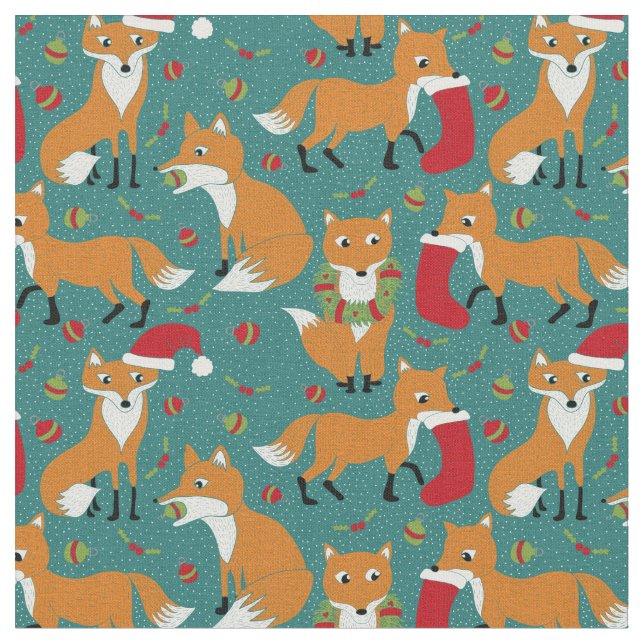 Festive Foxes Mönster-julen Tyg (Närbild)