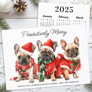 Festive Fransk Bulldog Hund 2025 Kalender Jul Julkort