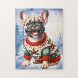 Festive Fransk Bulldog Hund jul Puppy Pussel