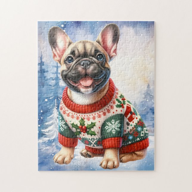 Festive Fransk Bulldog Hund jul Puppy Pussel (Vertikal)