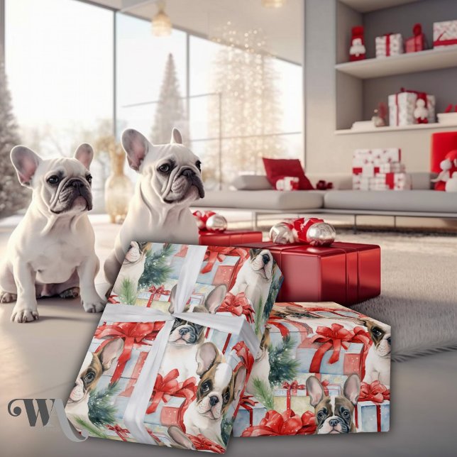 Festive Fransk Bulldog Puppy jul Presentpapper (Skapare uppladdad)
