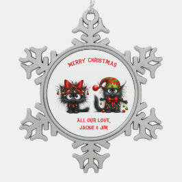 Festive Frazzled Black-julkattor Snöflinga Pewter Julgransprydnad