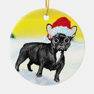 festive french bull dog julgransprydnad keramik