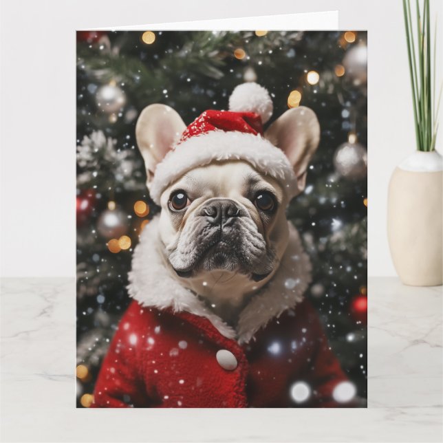 Festive Frenchie: A Helgdag Porträtt Kort (Framsida)