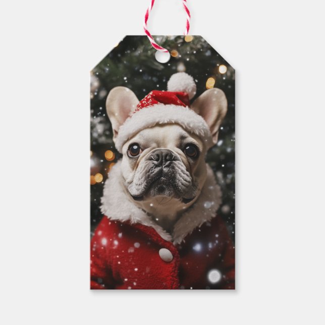 Festive Frenchie: A Helgdag Porträtt Presentetikett (Framsidan)