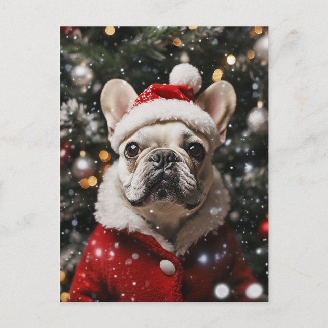 Festive Frenchie: En Holiday Porträtt Helg Vykort (Framsida)