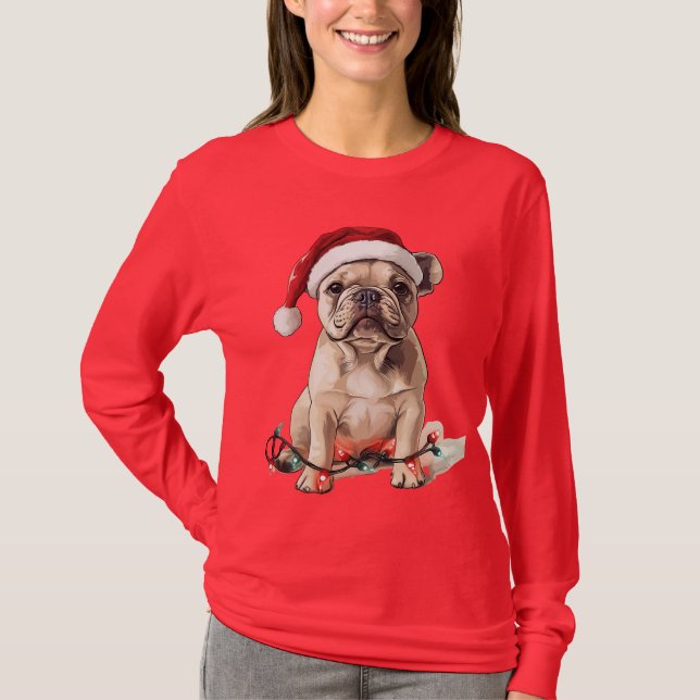 Festive Frenchie-julets Långärmad T-Shirt (Framsida)