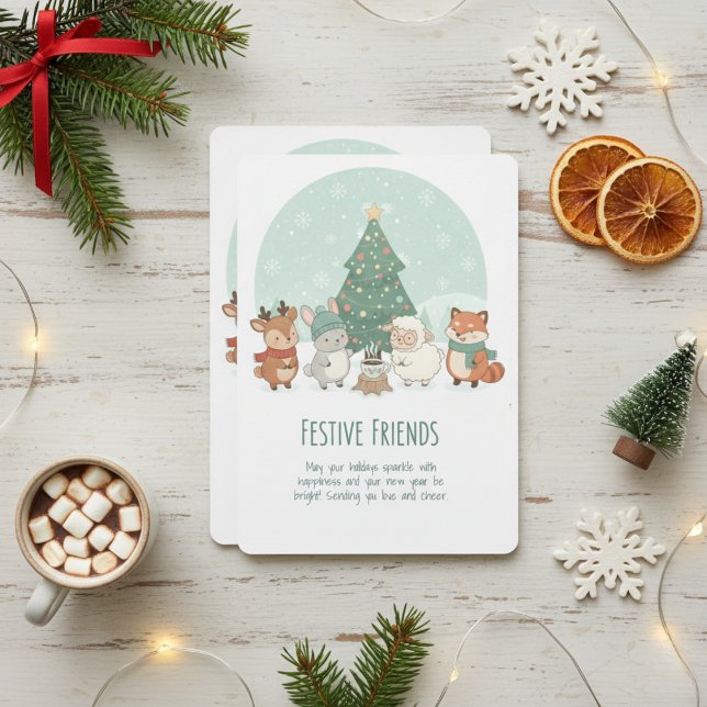 Festive Friends Woodland Animals Watercolor Julkort (Skapare uppladdad)