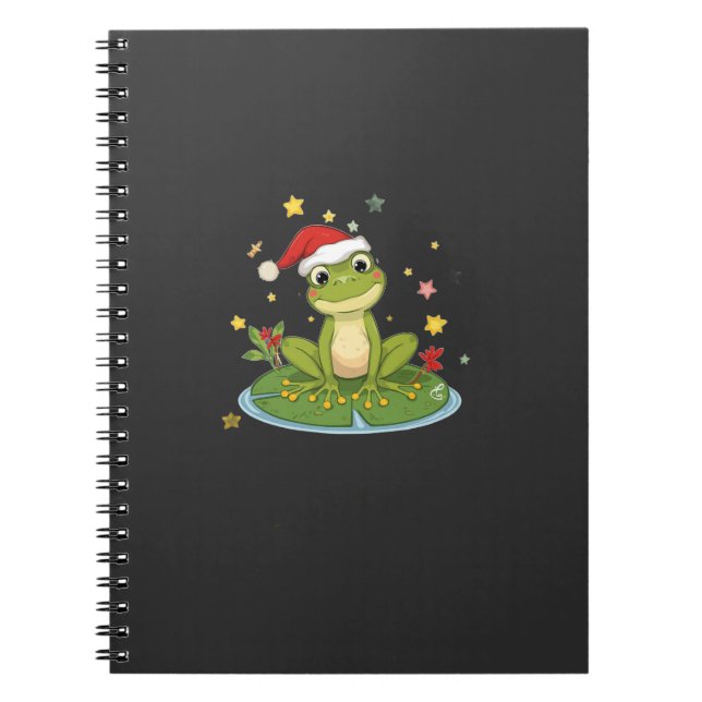 Festive Frog Joy - Cute Christmas Frog on Lily Pad Anteckningsbok (Framsidan)