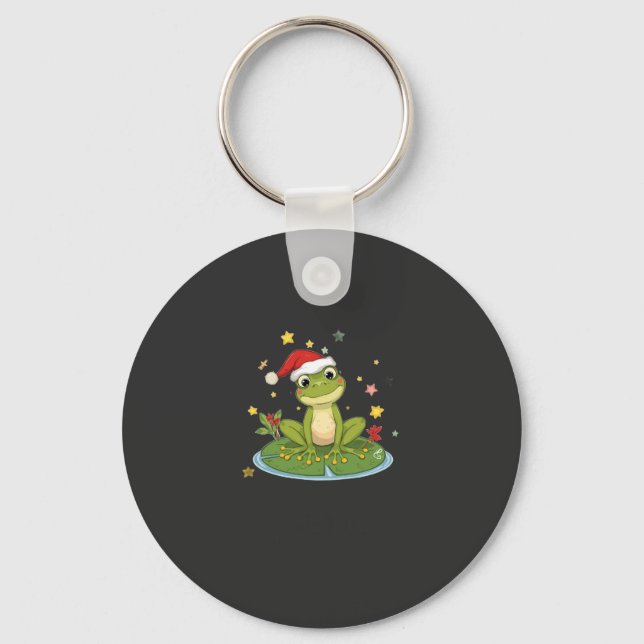 Festive Frog Joy - Cute Christmas Frog on Lily Pad Nyckelring (Framsida)